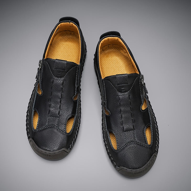 Men's Outdoor Leather Side zipper Closed Toe Beach Shoes
