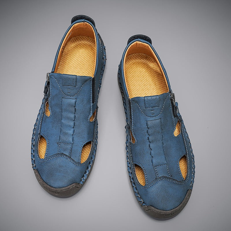 Men's Outdoor Leather Side zipper Closed Toe Beach Shoes