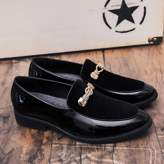 OwenGrid Men's Thick Sole Leather British Classic Bold Toe Cap Business Loafers