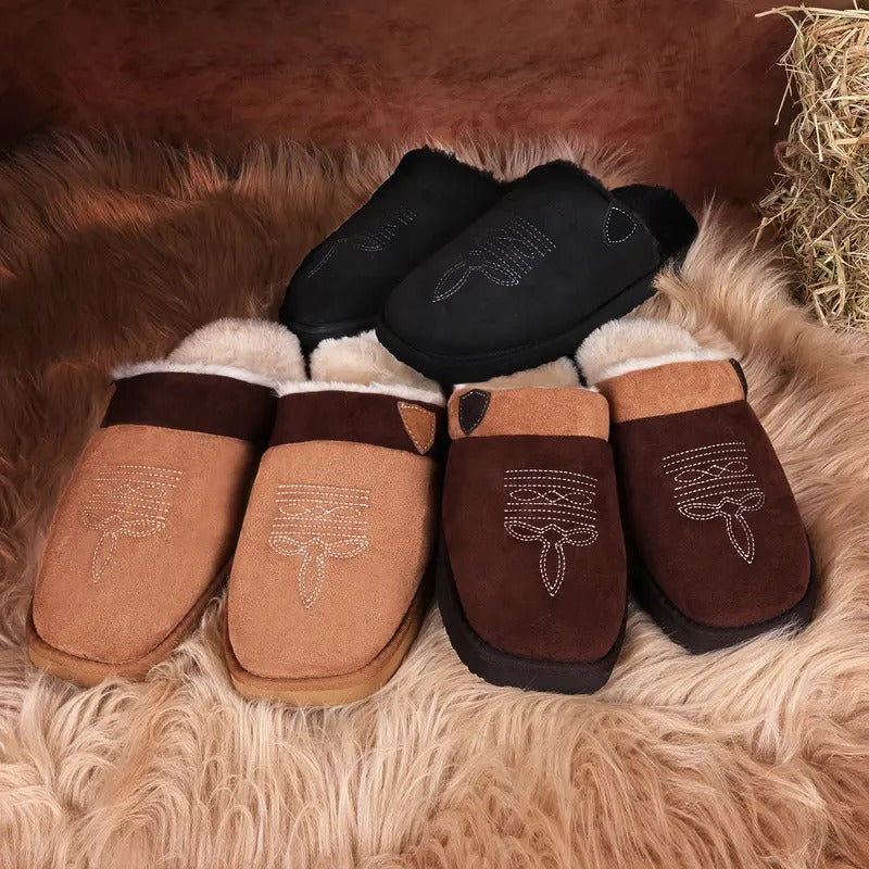Men's Indoor Soft Faux Fur Square Toe Slippers