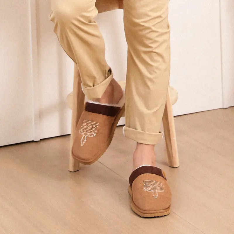 Men's Indoor Soft Faux Fur Square Toe Slippers