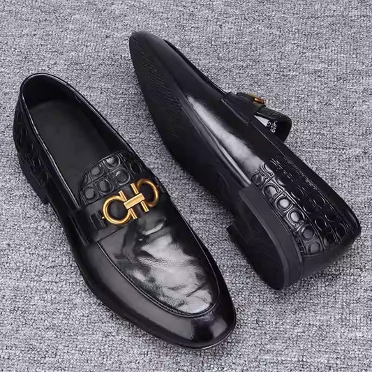 Men's Cowhide Metal Buckle Soft-Sole Business Shoes