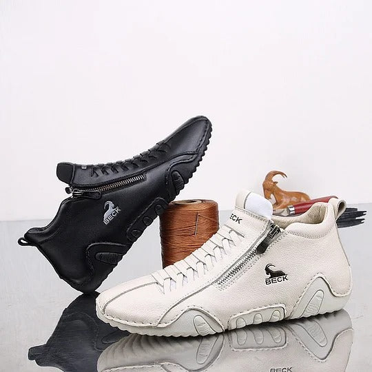 Men's Side Zipper High-top Leather Soft-soled Casual Shoes