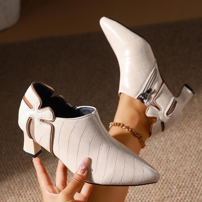 Women's Soft Leather Pointed Toe Ankle High Heels
