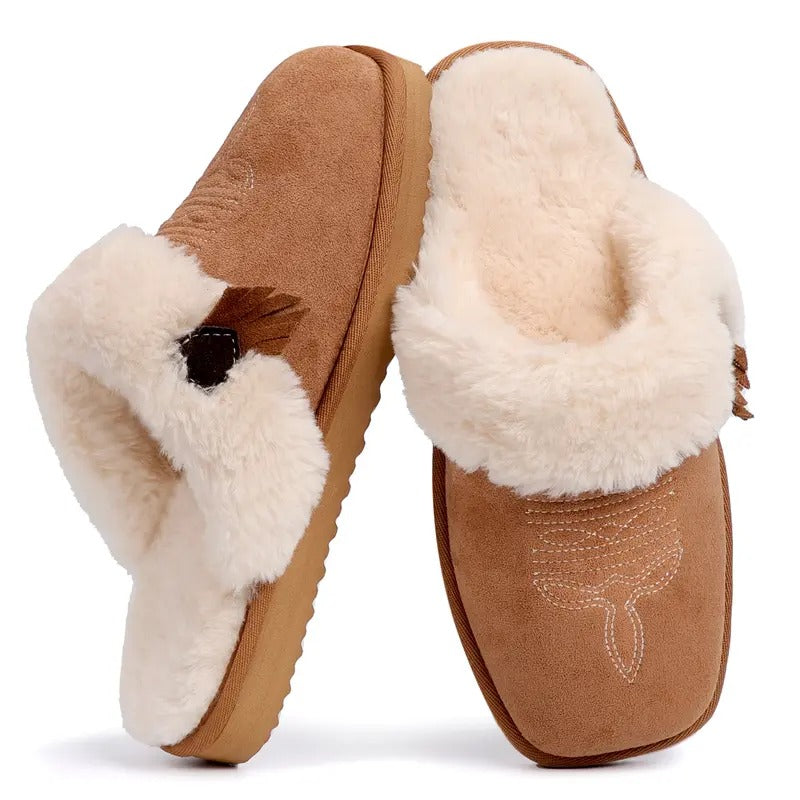 Men's Indoor Soft Faux Fur Square Toe Slippers