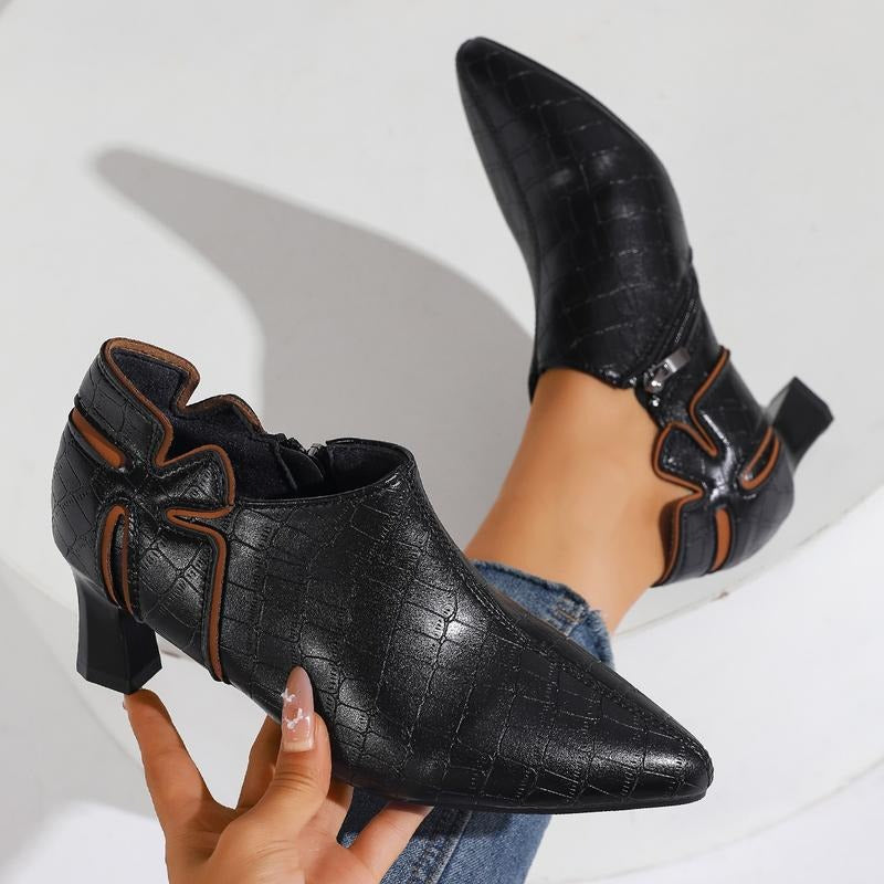 Women's Soft Leather Pointed Toe Ankle High Heels