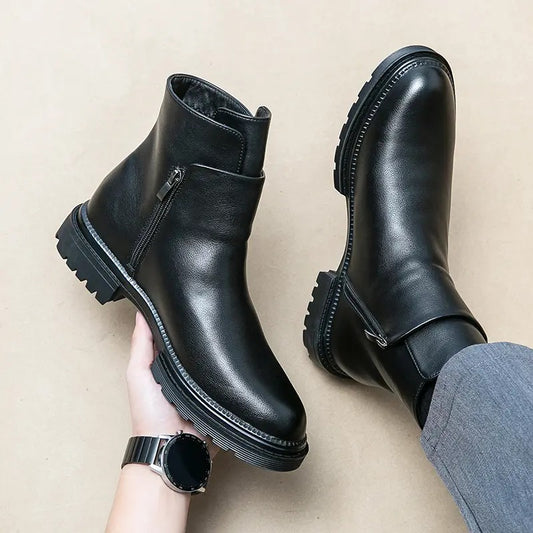 OwenGrid Men's Business Fashion Zipper Side Ankle Boots