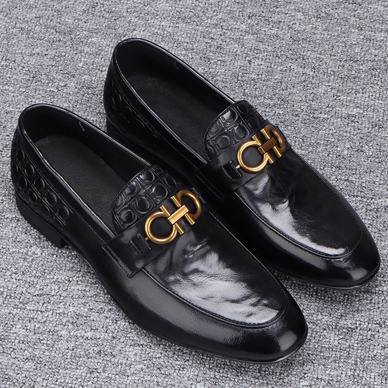 Men's Cowhide Metal Buckle Soft-Sole Business Shoes