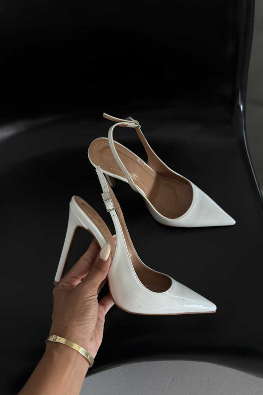 OwenGrid Stoned Buckle Thin Heel Patent Leather Stiletto Heel