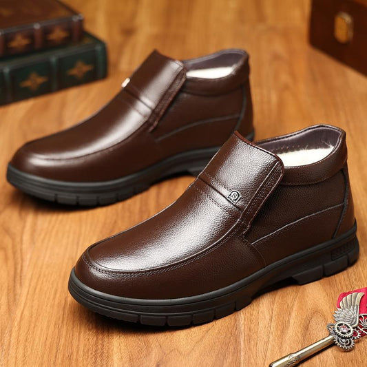 Men's New Top-Grain Cowhide Thickened Warm Cotton High-Top Boots