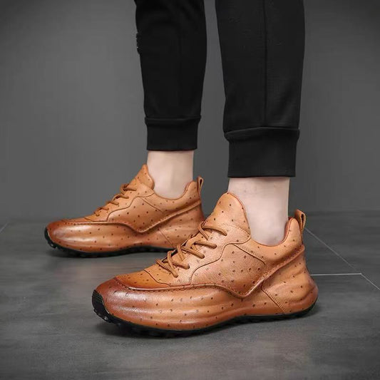 Men's Ostrich Leather Platform Casual Sneakers