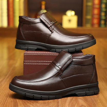 Men's New Top-Grain Cowhide Thickened Warm Cotton High-Top Boots