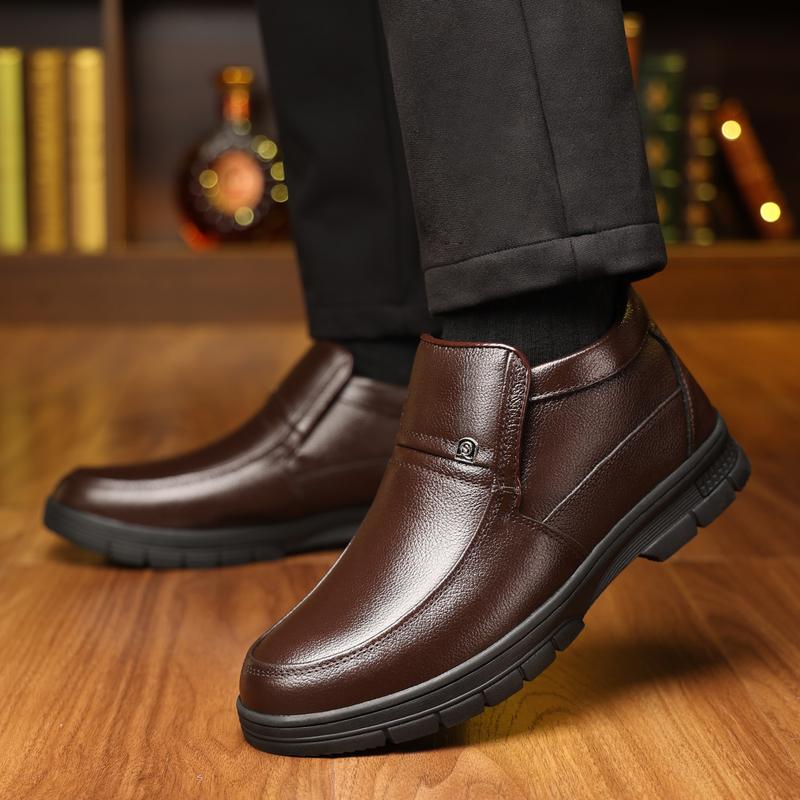 Men's New Top-Grain Cowhide Thickened Warm Cotton High-Top Boots