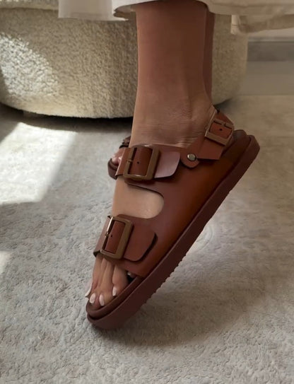 Women's Cowhide Adjustable Flat Sandals