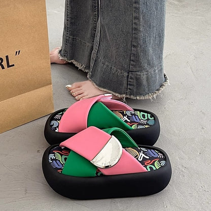Women's Thick-soled Versatile Graffiti Slippers
