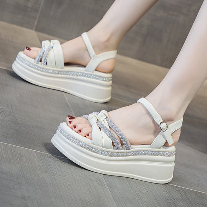 Women's Soft-Sole Rhinestone Heightening Roman Sandals
