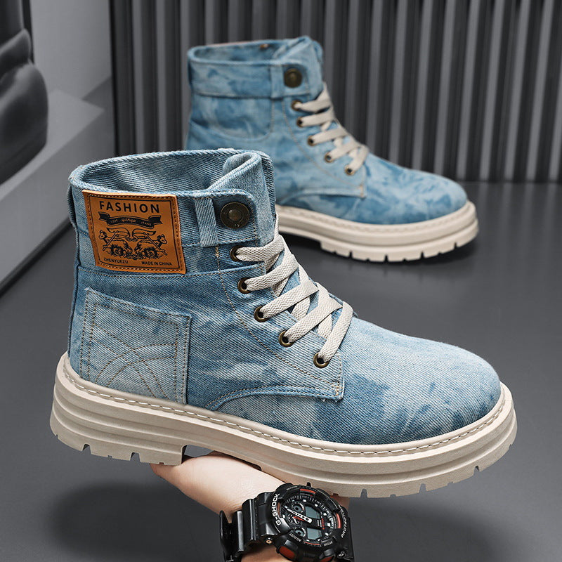OwenGrid Men's Fashionable Denim Design Lace Up Boots