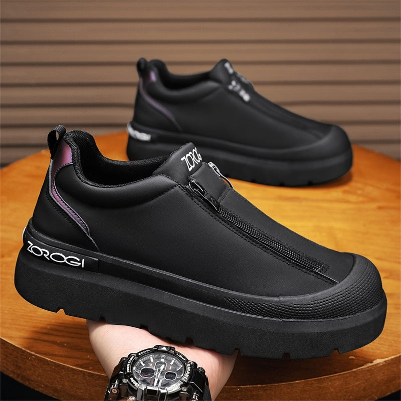 OwenGrid Men's Vintage Sporty Side Zipper Non-Slip Casual Leather Shoes