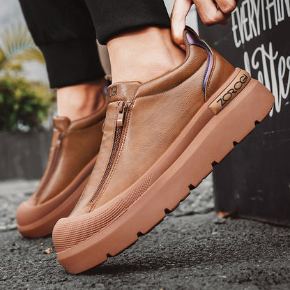 OwenGrid Men's Vintage Sporty Side Zipper Non-Slip Casual Leather Shoes