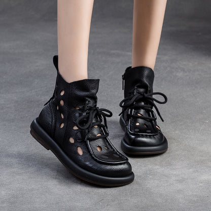 Women's Vintage Cutout Soft Cowhide Ankle Boots