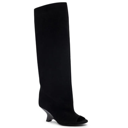 Women's Long Faux Suede Open Toe Boots