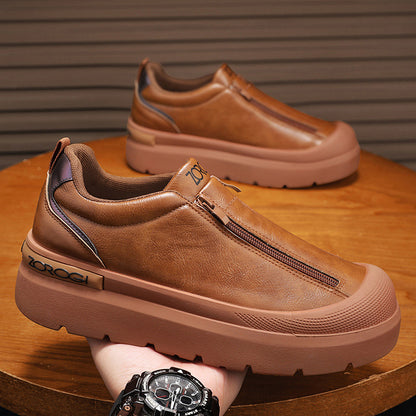 OwenGrid Men's Vintage Sporty Side Zipper Non-Slip Casual Leather Shoes