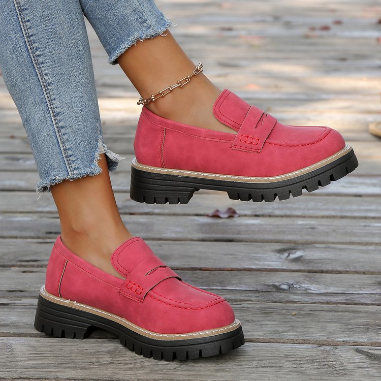 Women's Thick-Soled Comfortable Wide Fit Round Toe Slip-On Casual Loafers