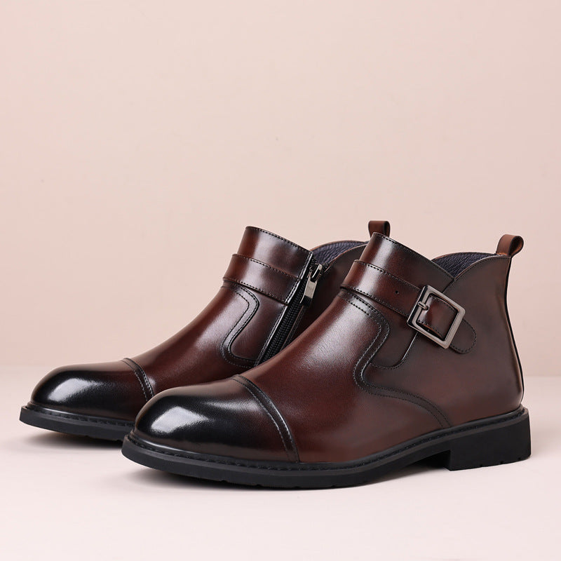 OwenGrid Men's Genuine Leather Vintage Formal Chelsea Boots