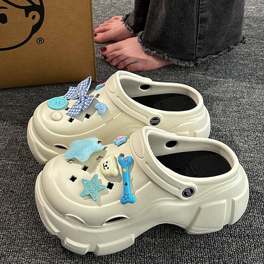 Blue Plush Star Platform Clogs