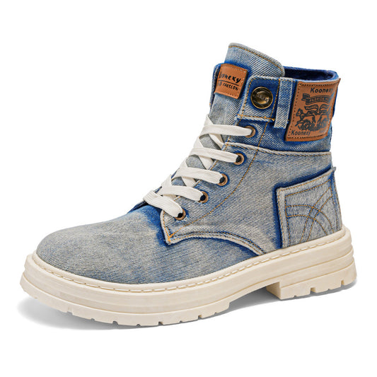 OwenGrid Men's Fashionable Denim Design Lace Up Boots