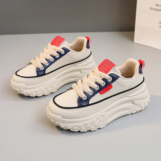 Women's Autumn Thick-soled Leather Sneakers