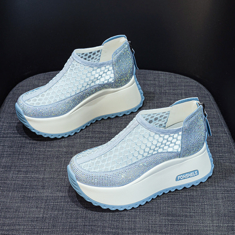 Women's Hollow Mesh Back Zipper Platform Shoes