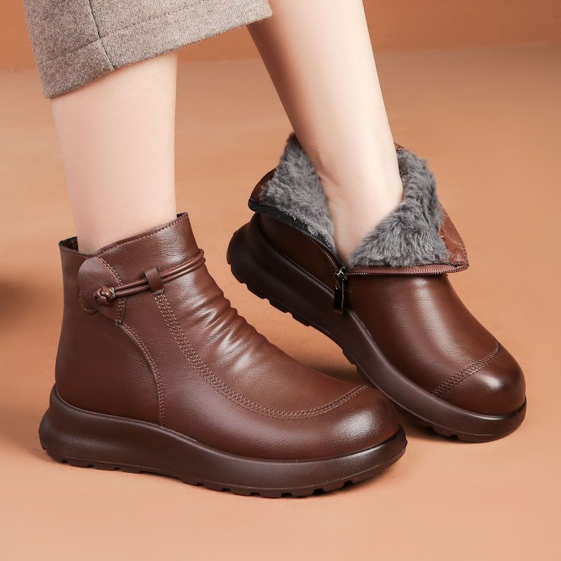 Women's Fleece-Lined Non-Slip Leather Ankle Boots