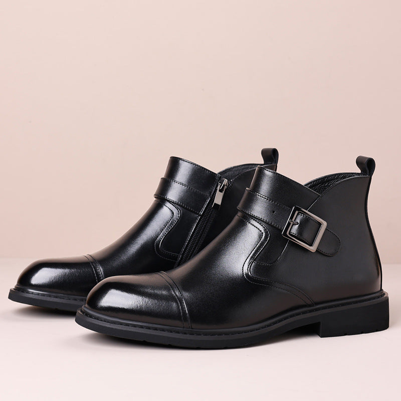 OwenGrid Men's Genuine Leather Vintage Formal Chelsea Boots