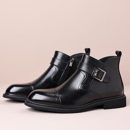 OwenGrid Men's Genuine Leather Vintage Formal Chelsea Boots