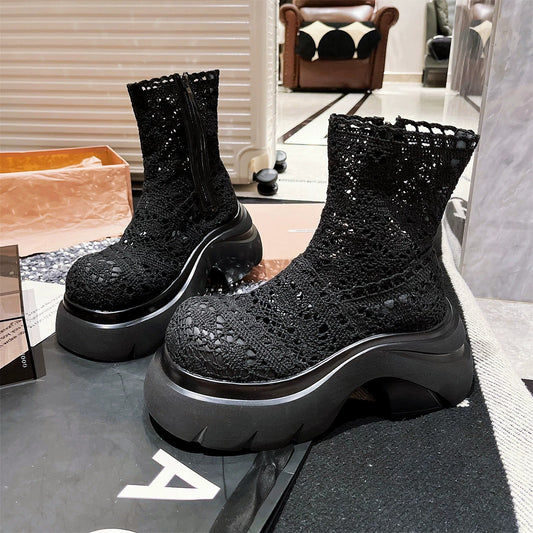 Women's Thick-soled Lace Mesh Breathable Martin Boots