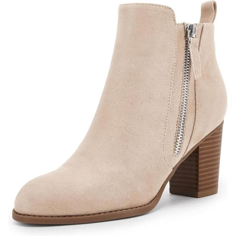 Women's Chunky Block Heel Side Zipper Pointd Toe Suede Ankle Boots