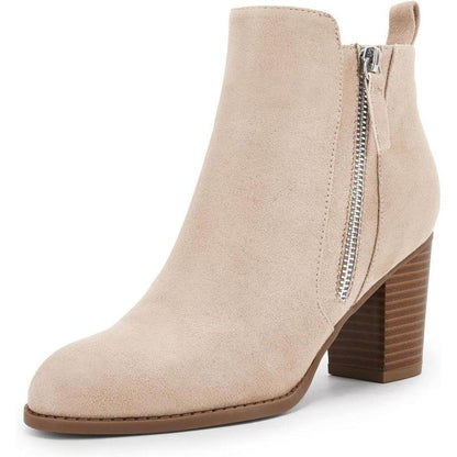 Women's Chunky Block Heel Side Zipper Pointd Toe Suede Ankle Boots