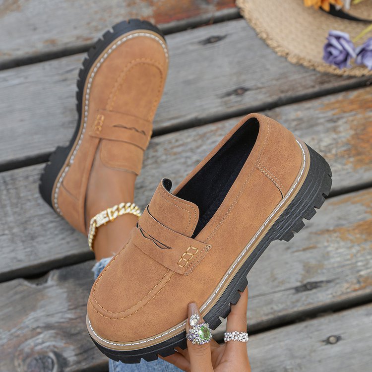 Women's Thick-Soled Comfortable Wide Fit Round Toe Slip-On Casual Loafers