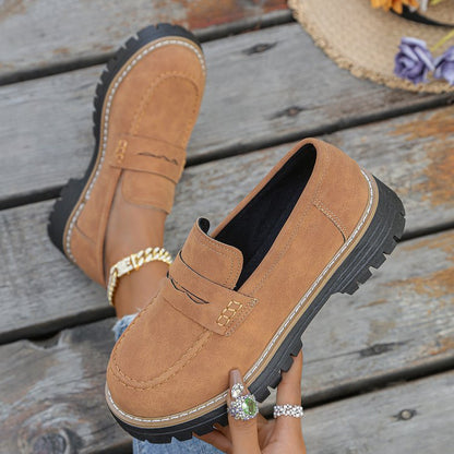 Women's Thick-Soled Comfortable Wide Fit Round Toe Slip-On Casual Loafers