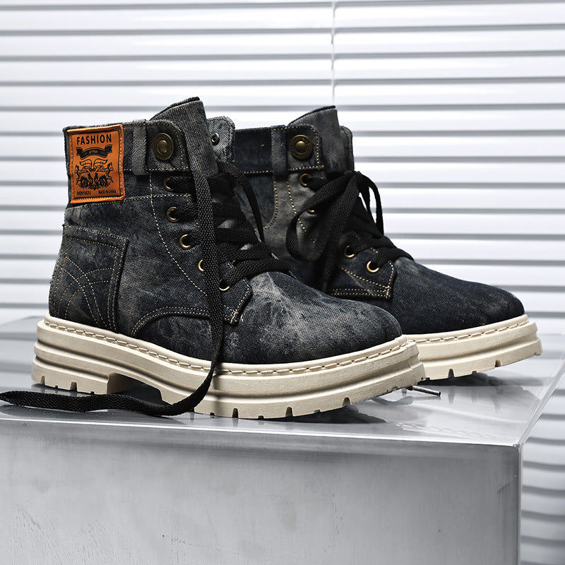 OwenGrid Men's Fashionable Denim Design Lace Up Boots