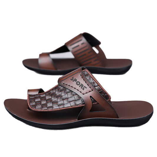 OwenGrid  Men's Letter Print Straw-Texture Trendy Sandals