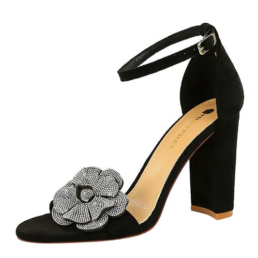 Women's Pointed Toe Rhinestone Flower High Heel Sandals