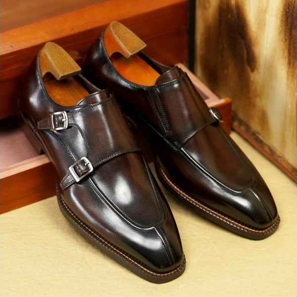 OwenGrid Men's Versatile Double Buckle Business Leather Shoes