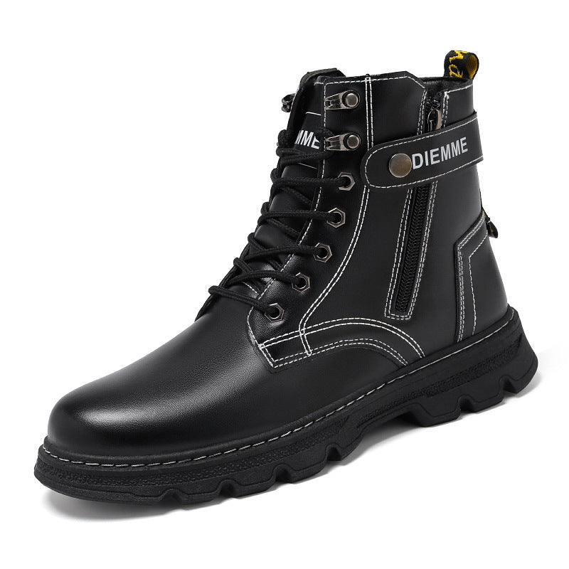 OwenGrid Men’s High-Top Casual Lace-Up Side Zipper Ankle Boots