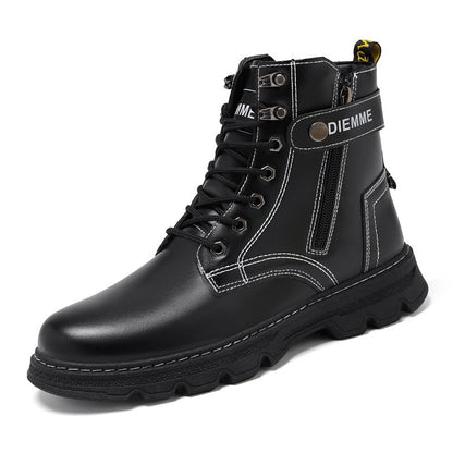 OwenGrid Men’s High-Top Casual Lace-Up Side Zipper Ankle Boots