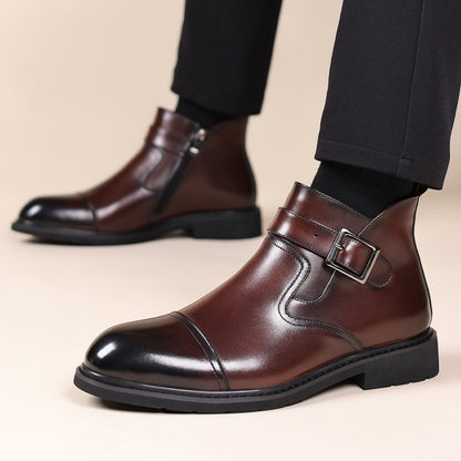 OwenGrid Men's Genuine Leather Vintage Formal Chelsea Boots