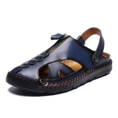 OwenGrid Men's Casual Plain Color Leather Sandals