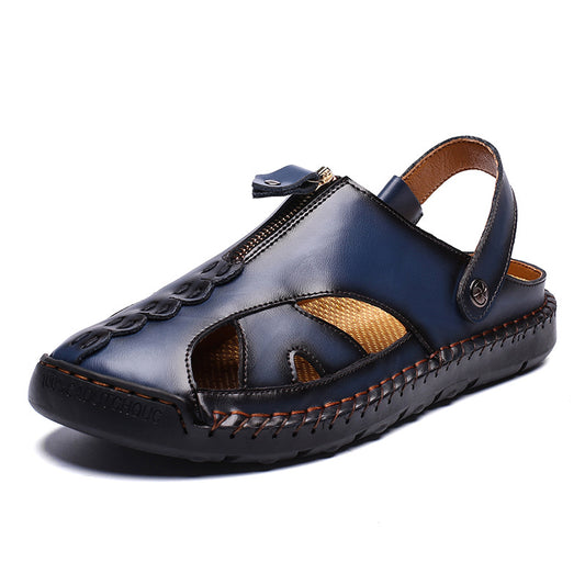 OwenGrid Men's Casual Plain Color Leather Sandals