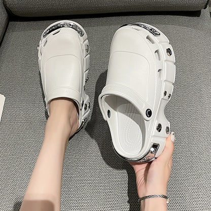 OwenGrid Unisex Non-Slip Platform Metal Rivet Decoration Sandals